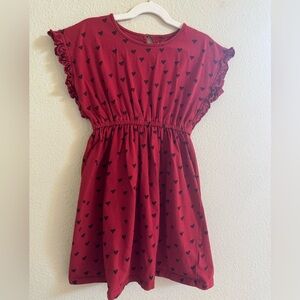 Heart Patterned Red Kids Dress